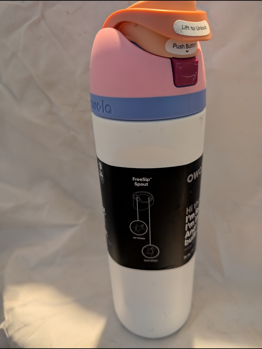 Owala Pink & White FreeSip Water Bottle with Blue Accent 24 Oz
